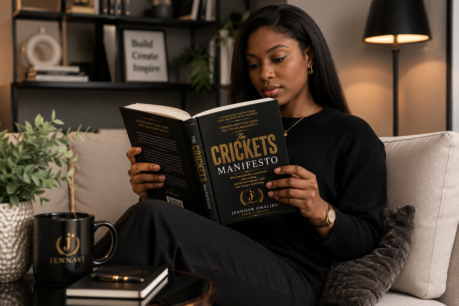 Founder reading CRICKETS by Jennifer Omaliko